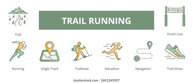 Trail Running Lineal Color Banner Web Icon Set Vector Illustration