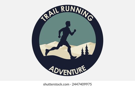 Trail running logo badge design. Vector illustration.