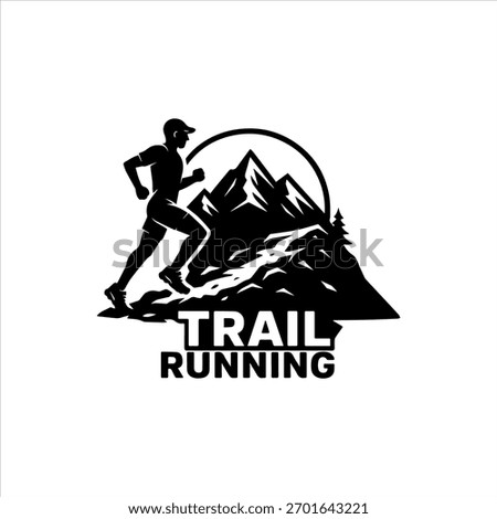 Trail running logo featuring an athlete on a rugged path, representing outdoor endurance and mountain challenge.