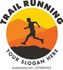 Trail running logo shillouete - ilustración de logo de Vector