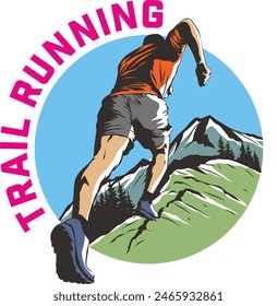 Trail Running over the mountain - vector illustration.