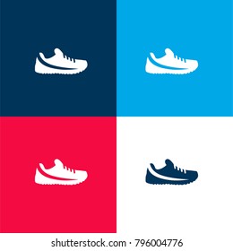 Trail running shoe four color material and minimal icon logo set in red and blue