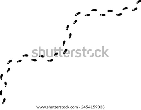 Trail of shoe footprints on a surface.
