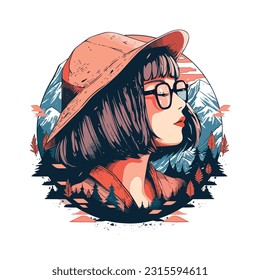Trailblazing Beauty: Captivating Vector Art of a Girl Embarking on Mountain Adventures