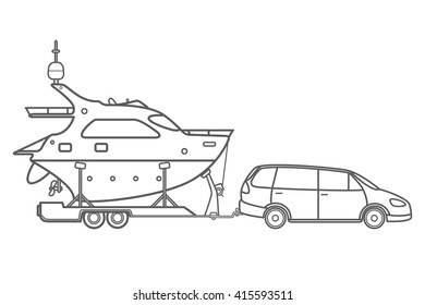 Trailer boat. Pleasure boat. Family travel.  Isolated on a  White Background.