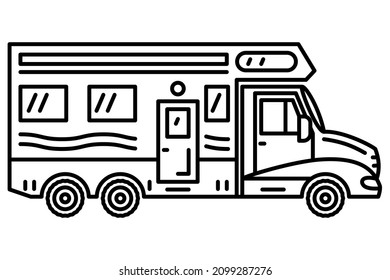 Trailer For Car Travel. A Recreational Vehicle. Family Tourism, Camping. Vector Icon, Outline, Isolated. Editable Stroke