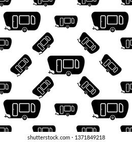 Trailer Caravan Icon Seamless Pattern, Camper Trailer, Camper Van, Vector Art Illustration