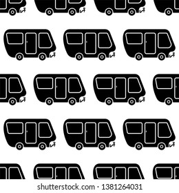 Trailer Caravan Icon Seamless Pattern, Camper Trailer, Camper Van, Vector Art Illustration