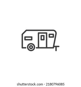 Trailer Caravan line icon. linear style sign for mobile concept and web design. Camper Van outline vector icon. Symbol, logo illustration. Vector graphics