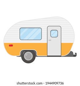 Trailer caravan, motorhome, mobile home for country vacation. Side view camping trailers, isolated on white background. Vector illustration