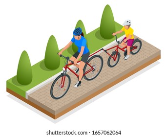 Trailer cycle or Bicycle attachment. Co-pilot bicycle mother and young son bicycling together on a tandem bike in the summer. Front view