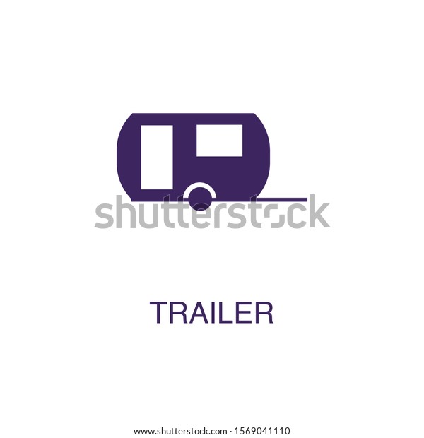 Trailer element in flat\
simple style on white background. Trailer icon, with text name\
concept template