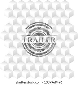 Trailer grey emblem with geometric cube white background