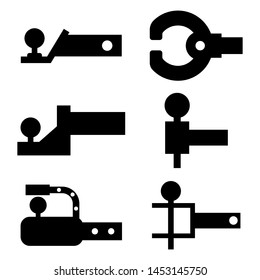 Trailer hitch black silhouette. Towbar vector icons set isolated on a white background.