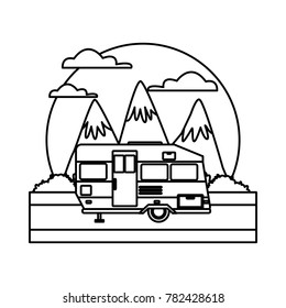 Trailer home isolated between mountains landscape
