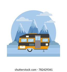 Trailer home isolated between mountains landscape