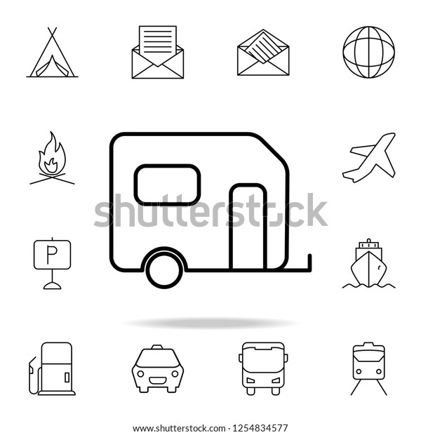 trailer house on wheels icon. Element of\
simple icon for websites, web design, mobile app, info graphics.\
Thin line icon for website design and development, app development\
on white background