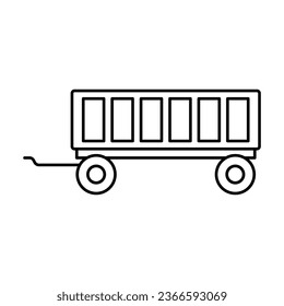 Icono del remolque. Silueta lineal de contorno negro. Vista lateral. trazos editables. Ilustración gráfica plana vectorial simple. Objeto aislado sobre un fondo blanco. Aislar.
