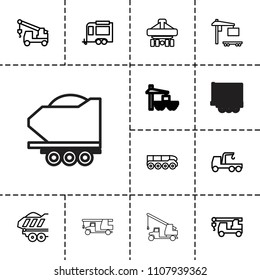 Trailer icon. collection of 13 trailer outline icons such as truck with hook, cargo truck, cargo plane back view. editable trailer icons for web and mobile.