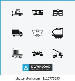Trailer icon. collection of 9 trailer filled and outline icons such as weapon truck, truck with hook. editable trailer icons for web and mobile.