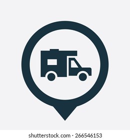trailer icon map pin on white background 