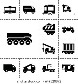Trailer icon. set of 13 filled trailer icons such as truck with hook, trailer, cargo truck