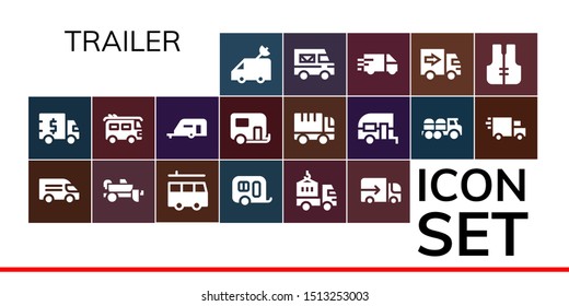 trailer icon set. 19 filled trailer icons.  Simple modern icons about  - Van, Truck, Trailer, Caravan, Delivery truck, Lorry, Lifejacket