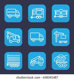 Trailer icon. set of 9 outline trailer icons such as truck with hook