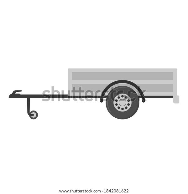 Trailer icon. Side view.\
Colored silhouette. Car trailer for transportation of goods. Vector\
flat graphic illustration. The isolated object on a white\
background. Isolate.