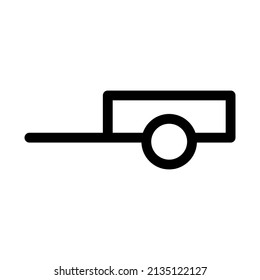 Trailer icon. Small light trailer. Black contour linear silhouette. Side view. Vector simple flat graphic illustration. Isolated object on a white background. Isolate.