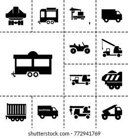 Trailer icons. set of 13 editable filled trailer icons such as truck with hook, cargo truck