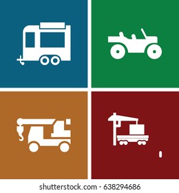 Trailer icons set. set of 4 trailer filled icons such as truck with hook, trailer, cargo truck