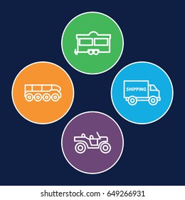 Trailer icons set. set of 4 trailer outline icons such as trailer, weapon truck