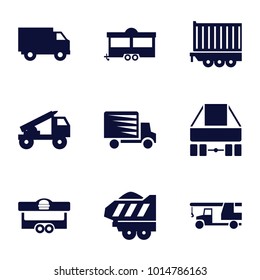 Trailer icons. set of 9 editable filled trailer icons such as truck, truck rocket