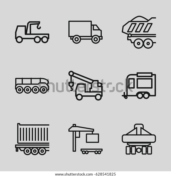 Trailer icons set. set of 9 trailer outline
icons such as truck with hook, cargo
truck