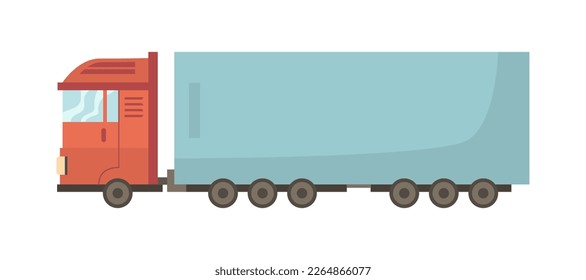 Trailer or lorry truck for logistics services and transportation. Isolated vehicle moving freight and cargo for clients. Flat cartoon, vector illustration