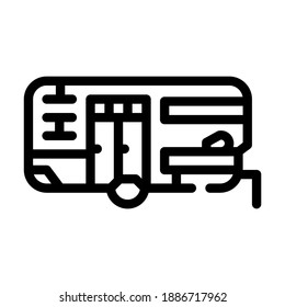 portador de icono de la línea de construcción de casa móvil del remolque. señal de construcción de casas móviles de remolque. símbolo de contorno aislado ilustración negra