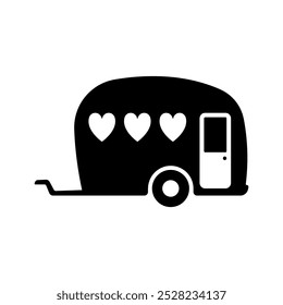 Trailer motorhome icon. Camper, caravan. Black silhouette. Side view. Vector simple flat graphic illustration. Isolated object on white background. Isolate.