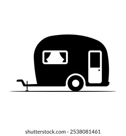 Trailer motorhome icon. Caravan, camper. Black silhouette. Side view. Vector simple flat graphic illustration. Isolated object on white background. Isolate.