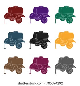 Trailer on wheels with yellow barrel. Agricultural machinery for watering plants.Agricultural Machinery single icon in vector symbol illustration.