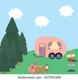 trailer over forest in day