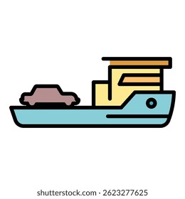 Trailer ship icon. Outline trailer ship vector icon color flat isolated