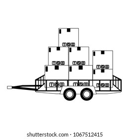 Trailer with stacked boxes on black and white