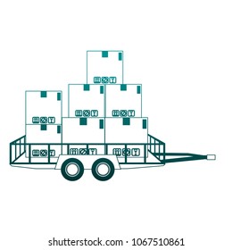 Trailer with stacked boxes on blue lines