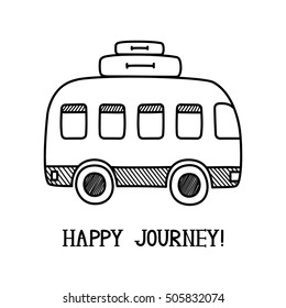 Trailer with suitcases in sketch style. Postcard, poster travel topic.