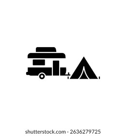 Trailer with tent pitched nearby for camping outdoor scene