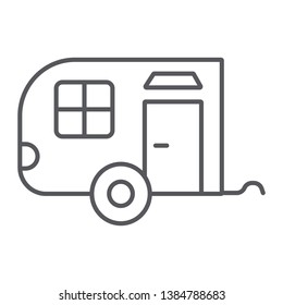 Trailer thin line icon, car and travel, vehicle sign, vector graphics, a linear pattern on a white background, eps 10.