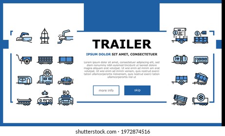 Trailer Transport Landing Web Page Header Banner Template Vector. Trailer For Transportation Animal And Passenger, Car And Boat, Rocket And Petrol Illustration