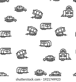 Trailer Transport Vector Seamless Pattern Thin Line Illustration