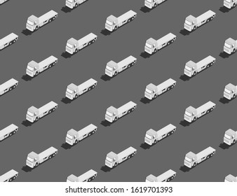 Trailer or truck 3D isometric seamless pattern, Logistics business transportation concept poster and social banner post design illustration isolated on grey background with copy space, vector eps 10